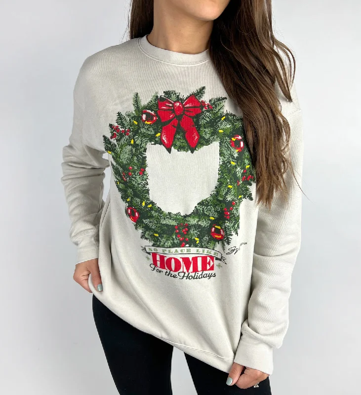 Men’s relaxed drop-shoulder hoodie-Ohio Christmas Wreath Crew Sweatshirt