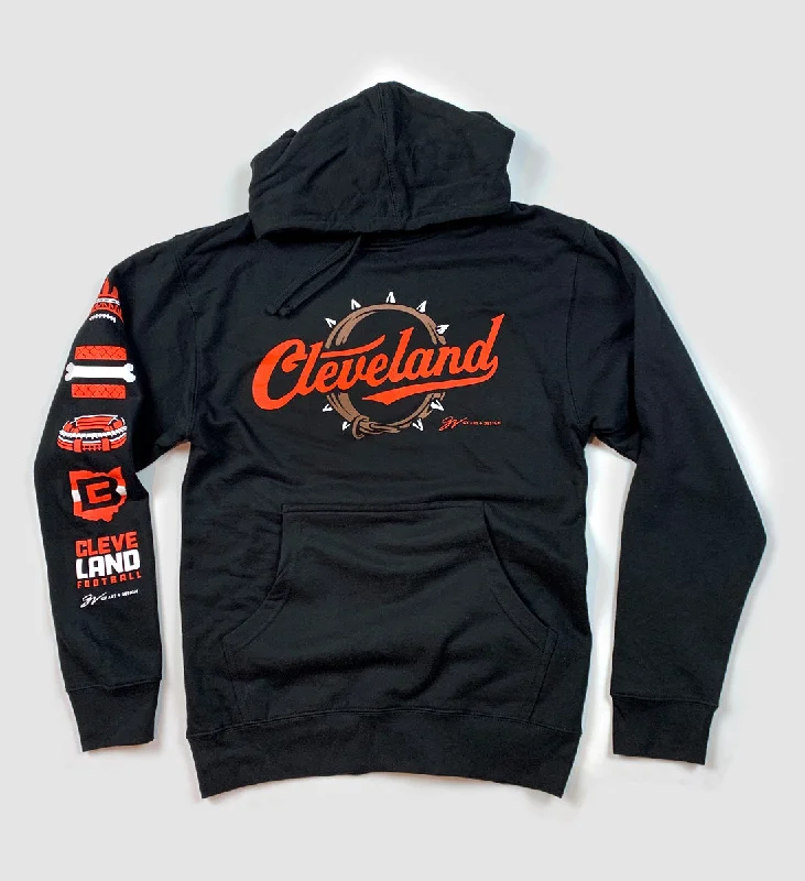 Men’s lightweight drop-shoulder hoodie-Cleveland Football Script Collar Hooded Sweatshirt