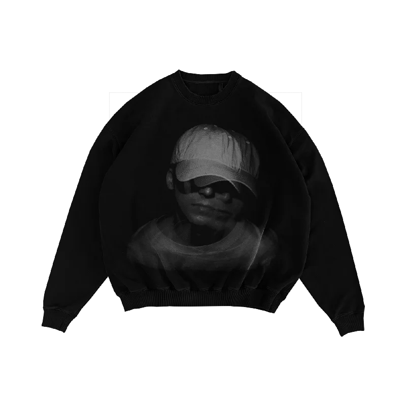 Men’s casual panel sweatshirt-Black Blur Crewneck