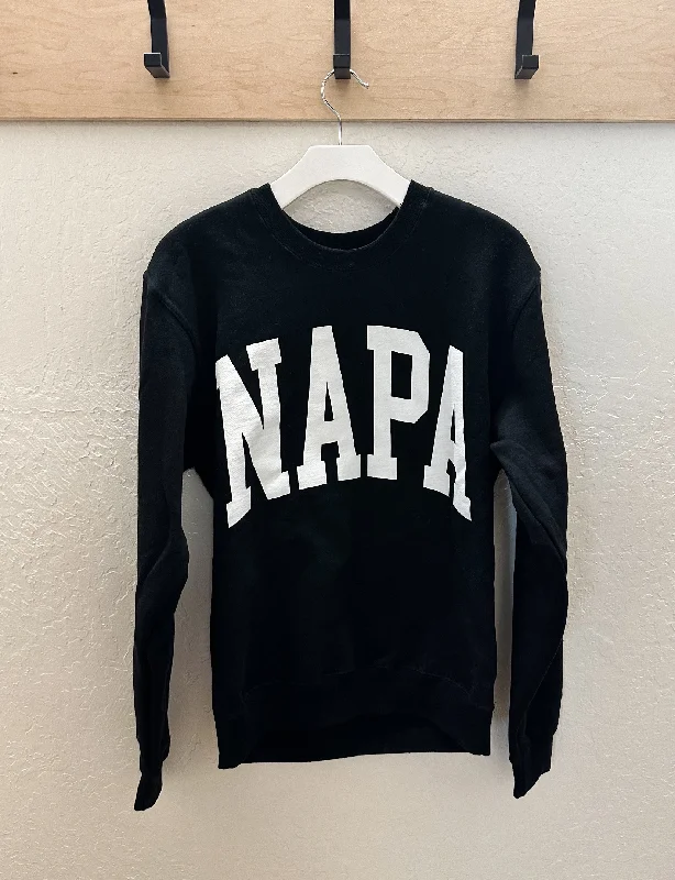 Men’s trendy faded hoodie-Napa Block Crewneck Sweatshirt, Black/White