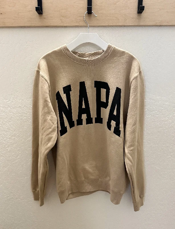 Men’s relaxed heathered hoodie-Napa Block Crewneck Sweatshirt, Tan/Black