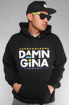 Men’s breathable tonal hoodie-Damn Gina (Men's Black Hoody)