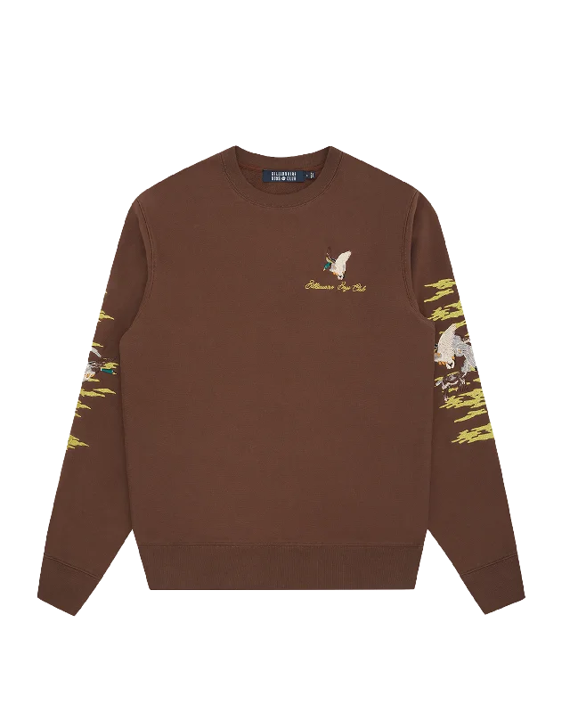 Men’s trendy acid-wash hoodie-Duck Embroidered Crewneck