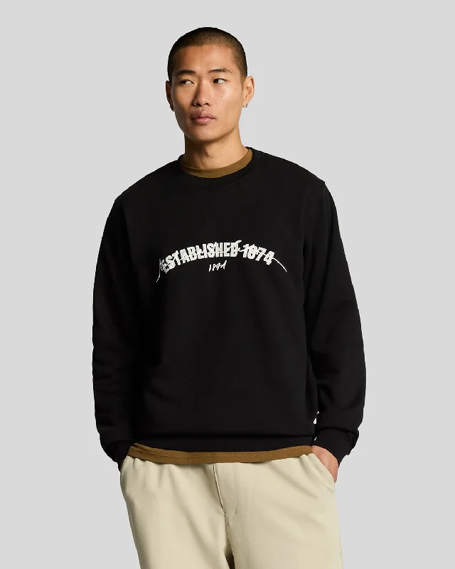 Men’s casual loopback hoodie-Established 1874 Graphic Crew Neck Sweatshirt