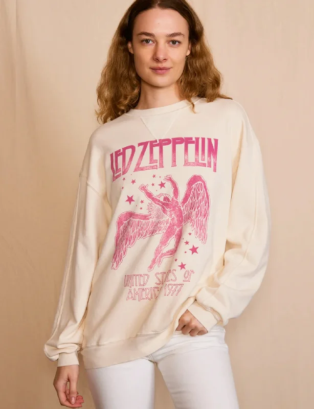 Men’s soft drop-shoulder sweatshirt-Led Zeppelin 1977 Star Struck Sweatshirt, Ivory