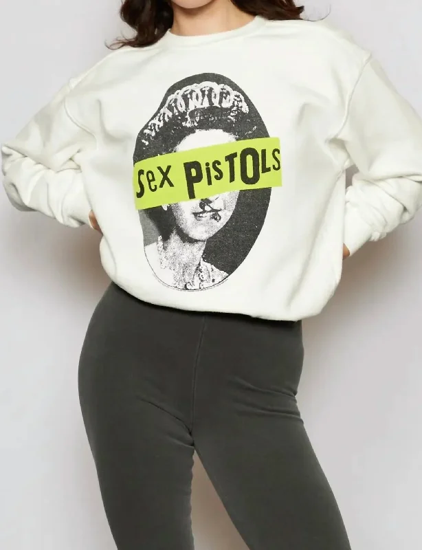 Men’s modern faded sweatshirt-Sex Pistols 'God Save The Queen' Sweatshirt, White