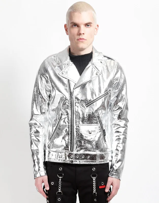 Men’s lightweight donkey jacket-METALLIC FAUX LEATHER MOTO