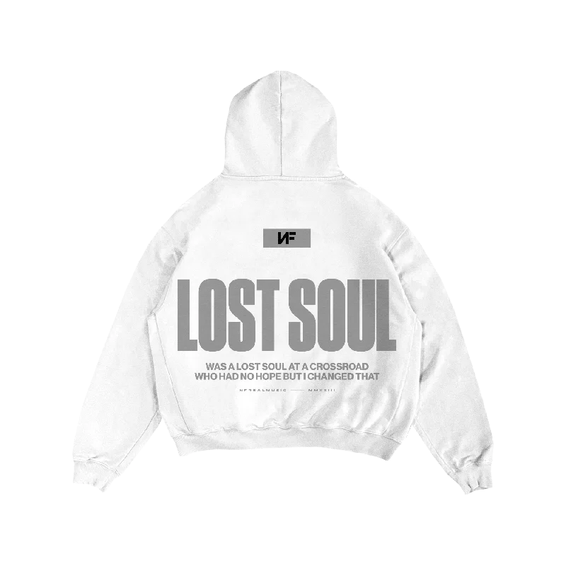 Men’s relaxed drop-shoulder hoodie-White Lost Soul Hoodie