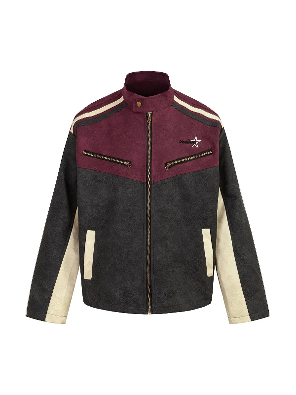 Men’s comfy pile jacket-Thesupermade  Contrast Color Suede PU Leather Jacket