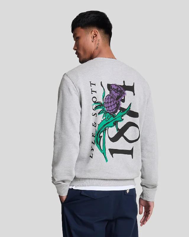 Men’s slim heathered hoodie-Thistle Flora Printed Crew Neck Sweatshirt