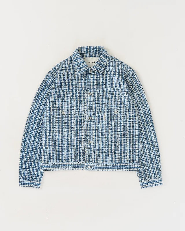 Men’s relaxed twill coat-Tuesday Jacket - Indigo Check Handloom