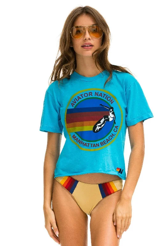 Men’s trendy supima shirt-AVIATOR NATION MANHATTAN BEACH BOYFRIEND TEE - NEON BLUE