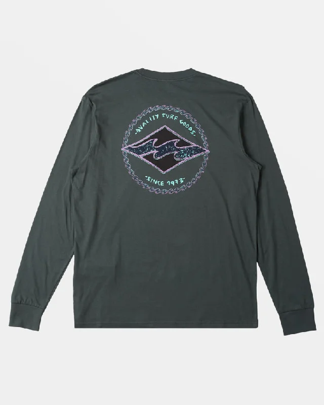 Men’s stylish henley top-Billabong Rotor Diamond L/S Tee-Slate Green