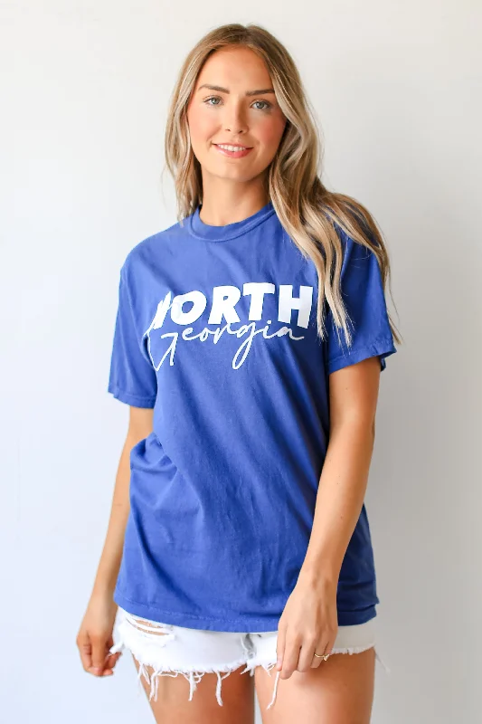 Men’s vintage distressed shirt-Blue North Georgia Script Tee