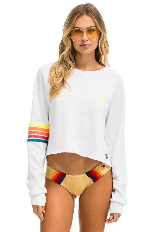 Men’s relaxed dri-fit tee-BOLT RUGBY STITCH CROPPED CREW SWEATSHIRT - WHITE // NEON RAINBOW