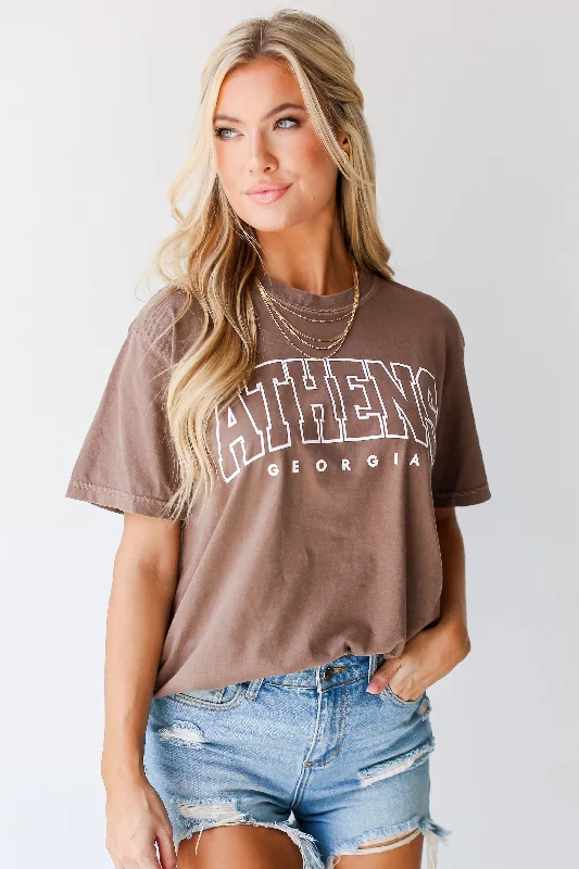 Men’s slim henley short-sleeve tee-Brown Athens Georgia Tee