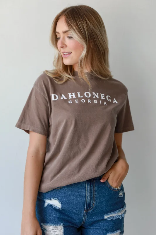 Men’s bold distressed shirt-Brown Dahlonega Georgia Block Letter Tee