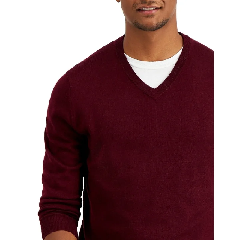 Club Room Men's Solid V Neck Merino Wool Blend Sweater Purple Size Medium