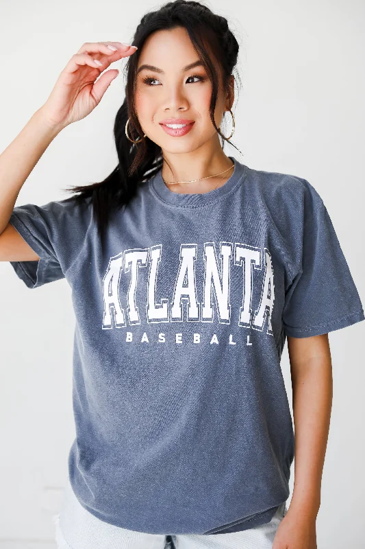 Men’s durable paisley tee-Denim Atlanta Baseball Block Letter Tee