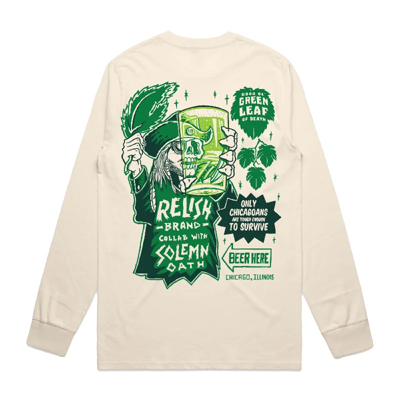 Men’s lightweight chevron shirt-"Good Ol' Green Leaf of Death" - Solemn Oath - Ivory - Long Sleeve