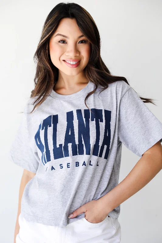 Men’s breathable pique tee-Heather Grey Atlanta Baseball Cropped Tee