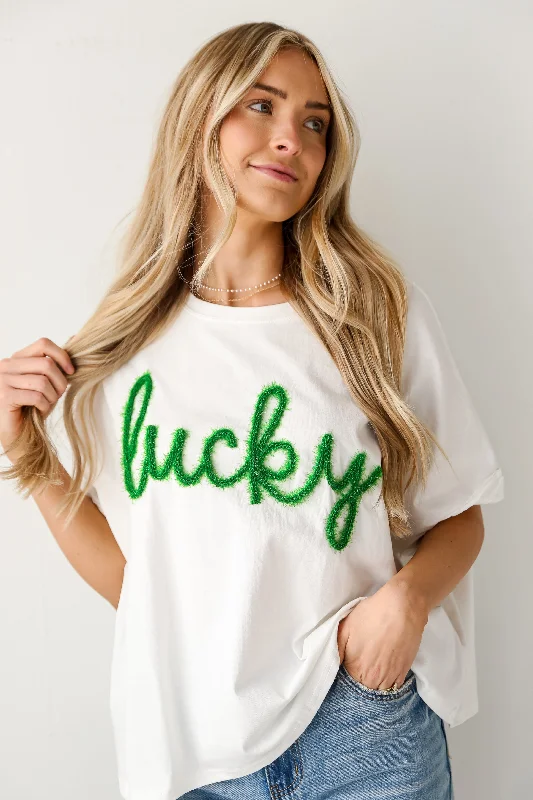 Men’s lightweight heathered top-FINAL SALE - "Lucky" Metallic Letter Tee