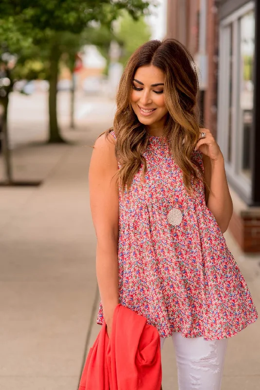 Men’s modern heathered shirt-Mini Blooms Peplum Tank