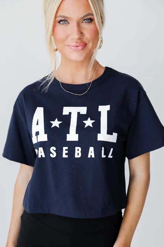 Men’s comfy raglan shirt-Navy ATL Baseball Star Cropped Tee