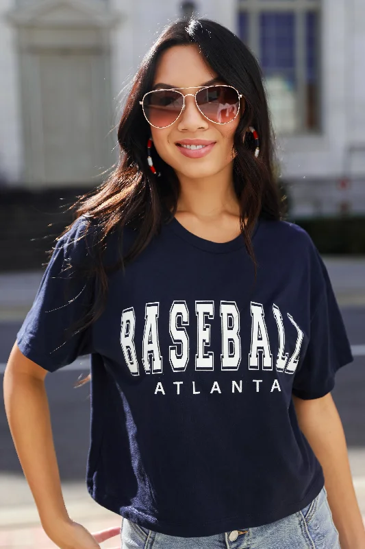 Men’s durable dri-fit top-Navy Atlanta Baseball Cropped Tee