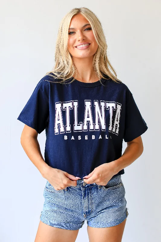 Men’s trendy tribal short-sleeve top-Navy Atlanta Baseball Cropped Tee