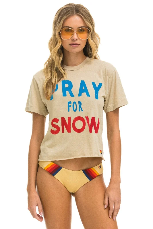 Men’s trendy chevron top-PRAY FOR SNOW BOYFRIEND TEE - SAND