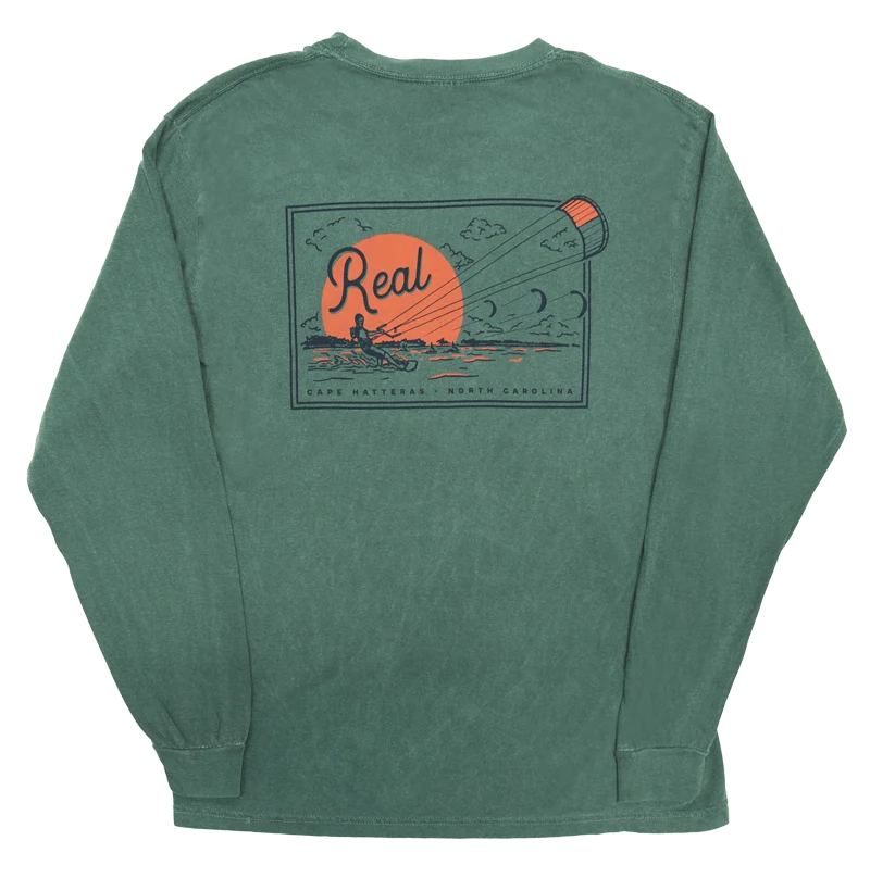 Men’s breathable mercerized tee-REAL Sunset Sessions L/S Tee-Blue Spruce