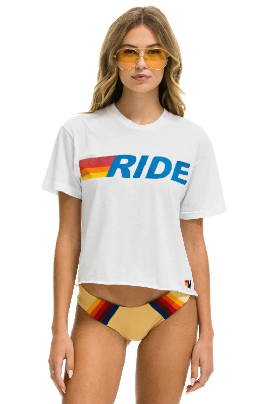 Men’s bright marled top-RIDE LOGO BOYFRIEND TEE - WHITE