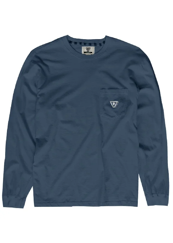 Men’s bold henley shirt-Vissla Established Premium L/S Tee-Navy