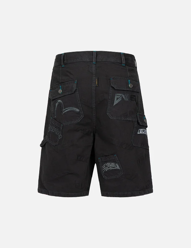 Men’s trendy herringbone trousers-Allover Logo Jacquard Shorts with Multiple Pockets