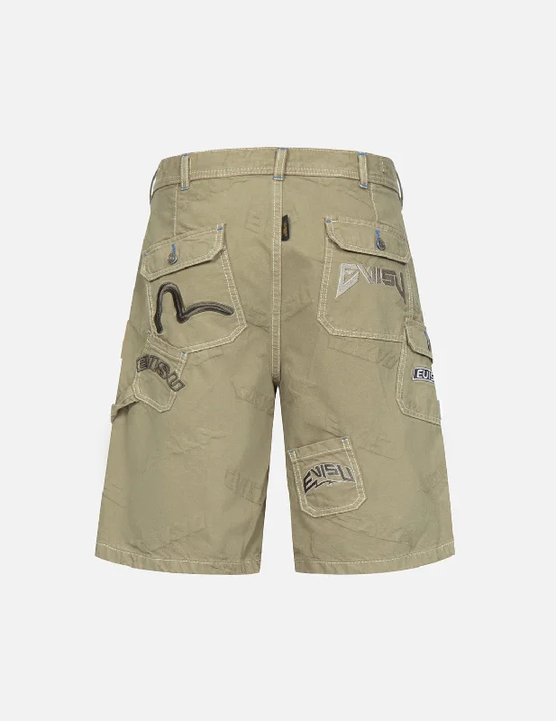 Men’s bright carpenter jeans-Allover Logo Jacquard Shorts with Multiple Pockets