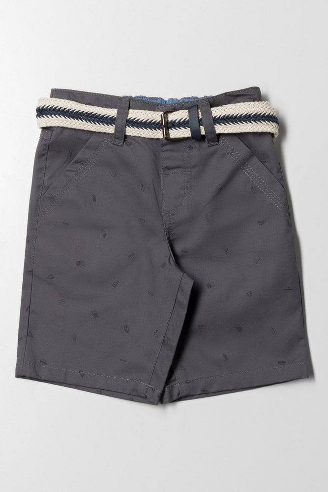 Men’s breathable herringbone trousers-Chino Shorts with Belt Charcoal