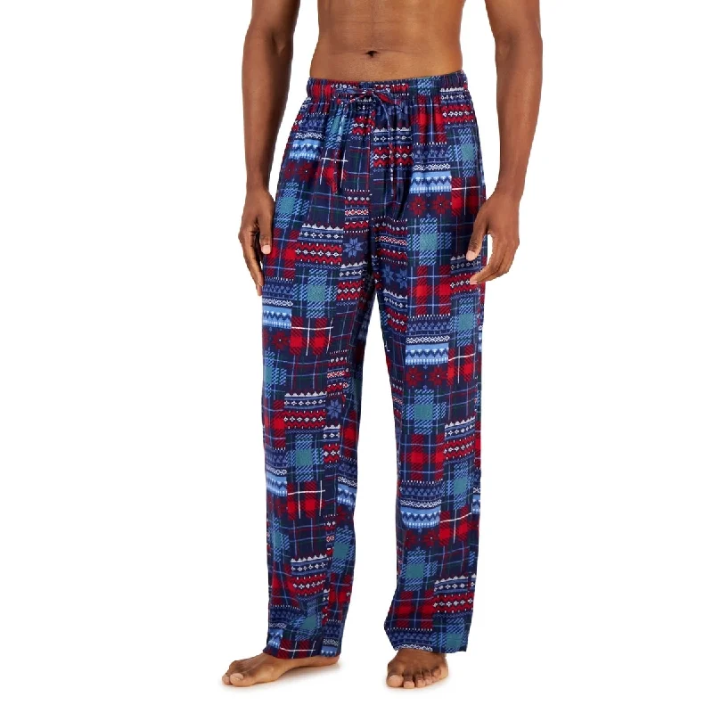 Men’s casual seersucker trousers-Club Room Men's Plaid Flannel Pajama Pants Blue Size X-Large