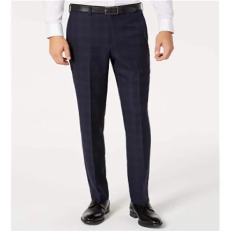 Men’s bold pinstripe jeans-DKNY Men's Modern Fit Stretch Windowpane Suit Separate Pants Blue Size 36X32