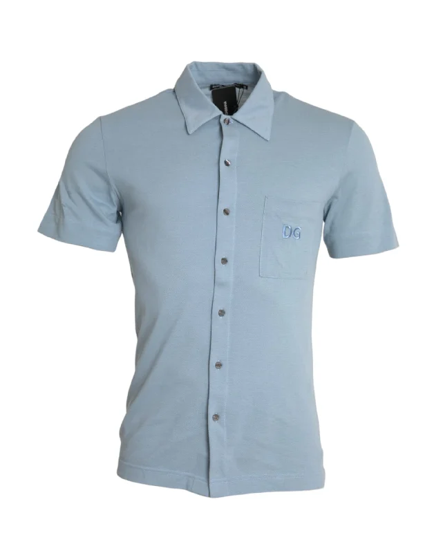 Men’s casual madras shirt-Dolce & Gabbana blue Logo Cotton Colla Polo Men's T-shirt