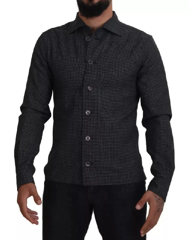 Men’s slim-fit tattersall shirt-Dolce & Gabbana   Checke Long Sleeves Colla Casual Men's Shirt (Pre-Owned)