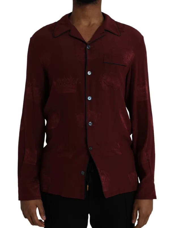 Men’s bright camp shirt-Dolce & Gabbana  Crown Jacquard Silk Long Sleeve Men's Shirt