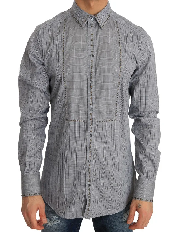 Men’s modern houndstooth shirt-Dolce & Gabbana Elegant  Checke Slim Fit Casual Men's Shirt