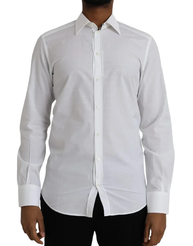 Men’s slim sateen shirt-Dolce & Gabbana  Logo Cotton Men Dress  Men's Shirt