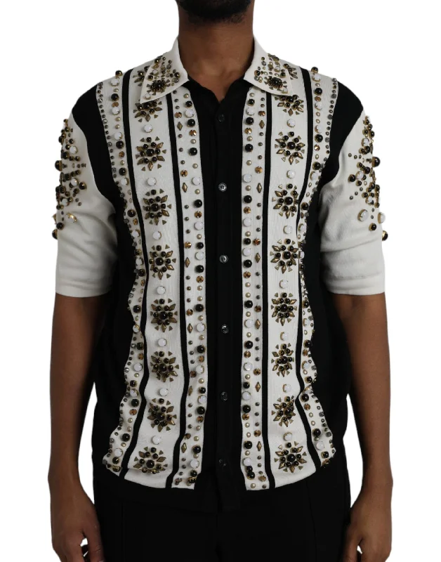 Men’s casual jacquard shirt-Dolce & Gabbana   Silk Studded Stone Crystal Men's Shirt