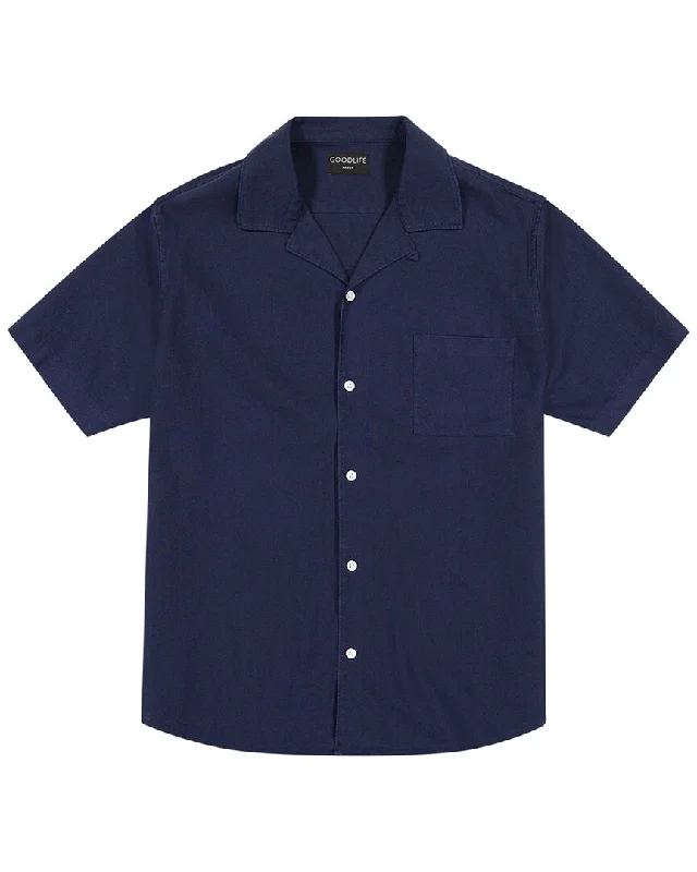 Men’s relaxed madras shirt-Goodlife Clothing Camp Collar Linen-Blend Shirt