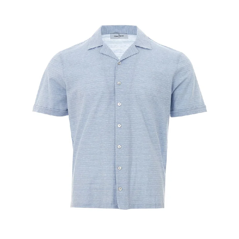 Men’s casual houndstooth shirt-Gran Sasso Elegant blue Linen-Cotton Men's Men's Shirt