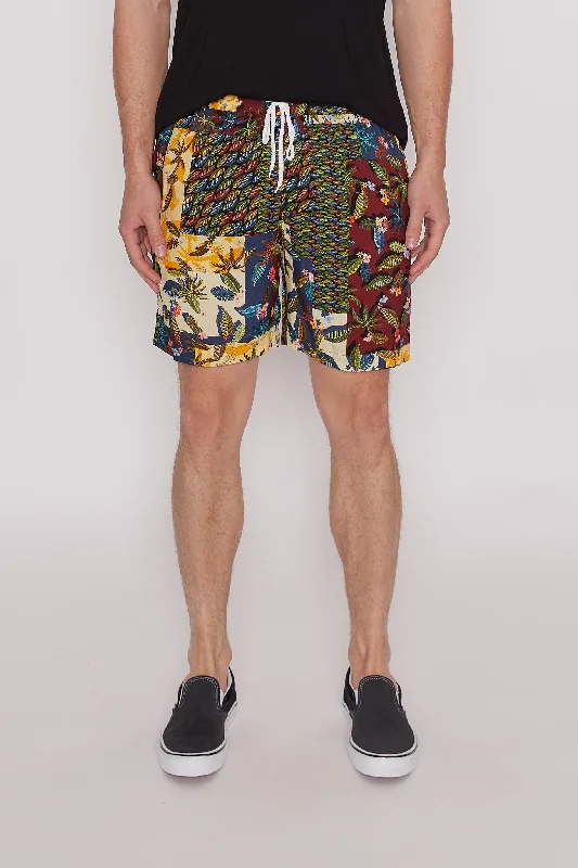 Men’s slim-fit seersucker trousers-Hampton Drive Patchwork Print Fabric Shorts