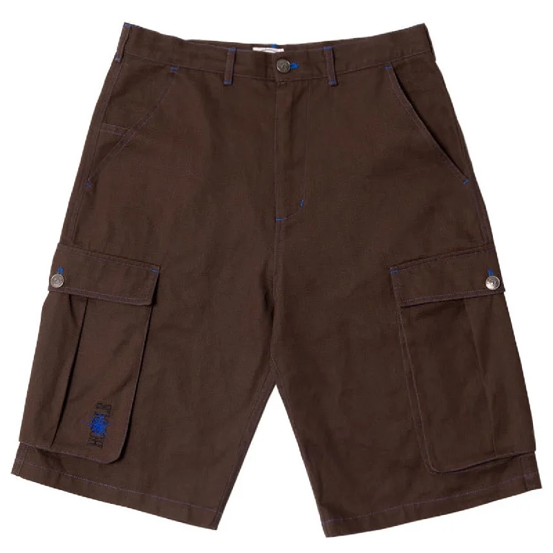 Men’s relaxed harem trousers-Hoddle Intensive Cargo Shorts - Brown/Blue Stitch