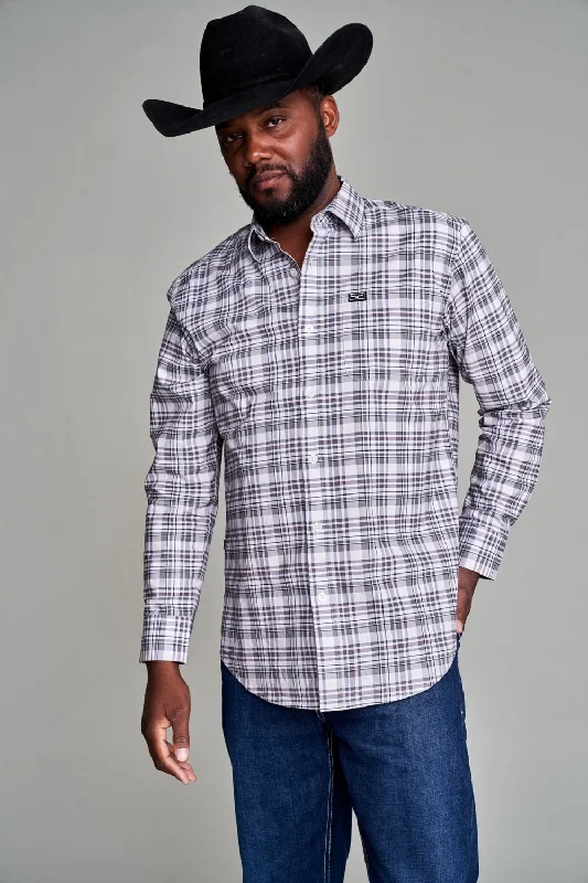 Men’s trendy microcheck shirt-Kimes Ranch Mens Manzano Plaid Dress Taupe Cotton Blend L/S Shirt